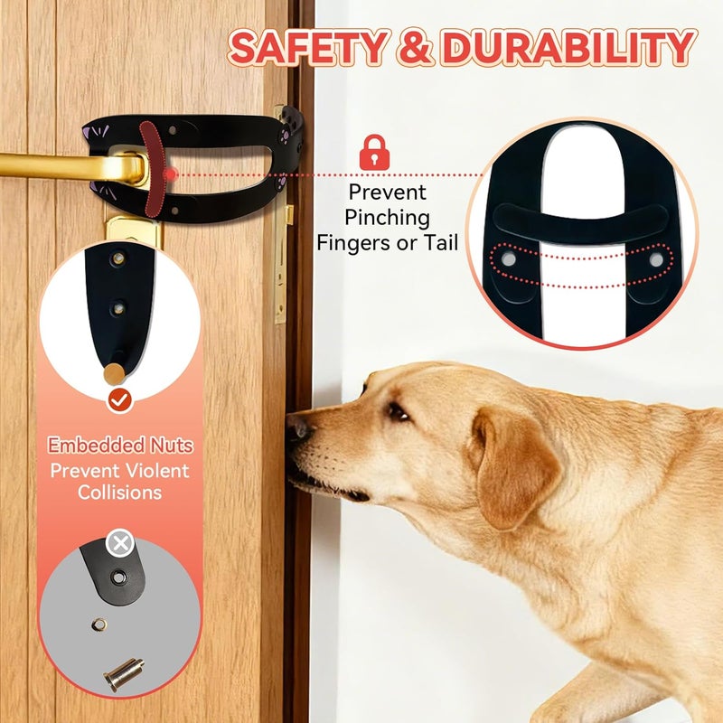 TGIOW Cat Door Latch,2 Pcs Door Prop for Cats to Keep Dogs Out of Litter Box and Food, Preventing Hand Pinching, Cat Door Stopper with 6 Adjustable Straps 2.5-6.5" Wide, Including Door Plate, Black - Image 4